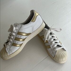 Adidas Women's White and Gold Sneakers